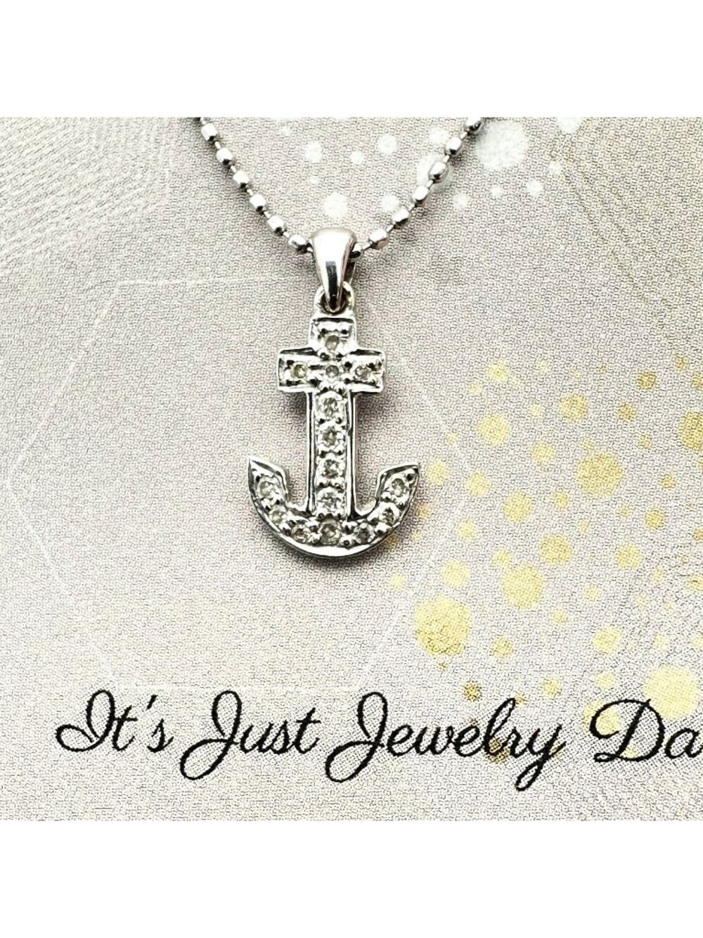 Womens 14K White Gold Necklace Diamond Anchor Pendant 16 Inch Estate